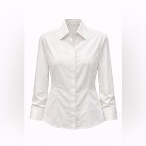 White Button-Down Blouse | Long Sleeve Work Shirt | Size S